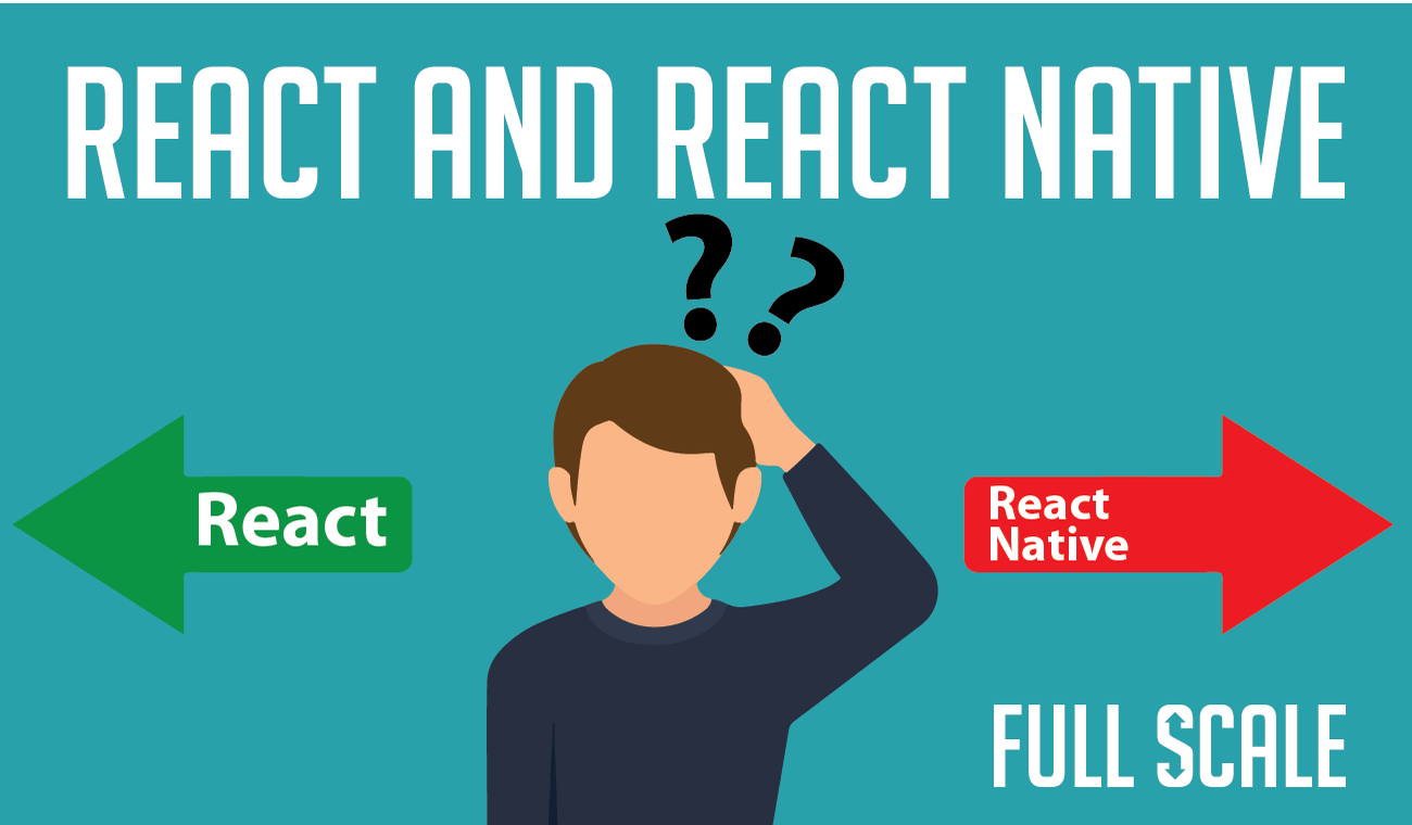 A person stands in the center, appearing uncertain or confused, with two question marks above their head. They are positioned between two arrows, one pointing to the left labeled "ReactJS," and the other