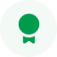 Green circle featuring a white ribbon icon in the center.