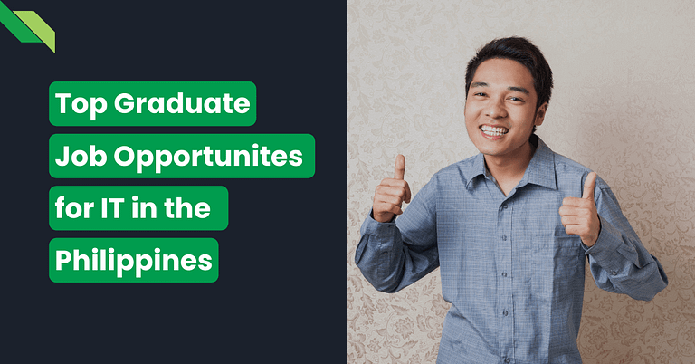 Smiling person giving two thumbs up with a caption about top graduate job opportunities for IT in the Philippines.