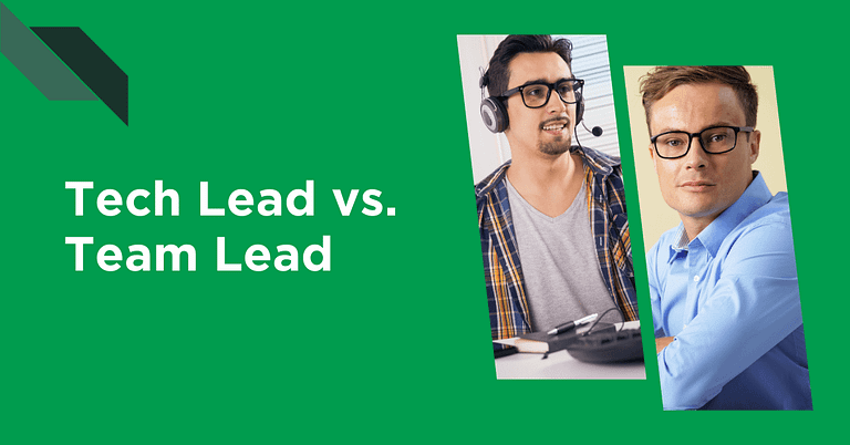 Two professionals compared: a Tech Lead with headphones and a team lead with a headset.