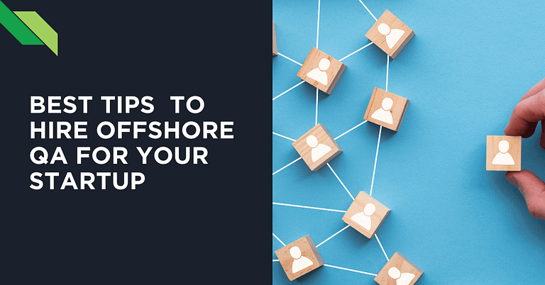 Hand connecting wooden blocks with personnel icons, symbolizing how to hire offshore QA for your startup.