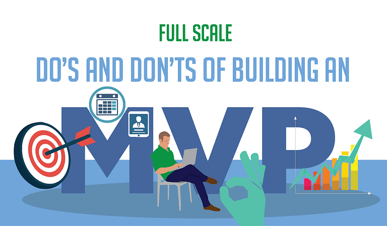 An illustrative banner depicting the concept of "What is an MVP" with text that reads "full scale, do's and don'ts of building an MVP," featuring various graphics.