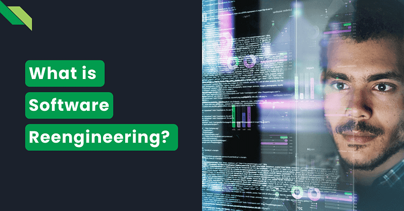 Man contemplating software reengineering amidst digital code.