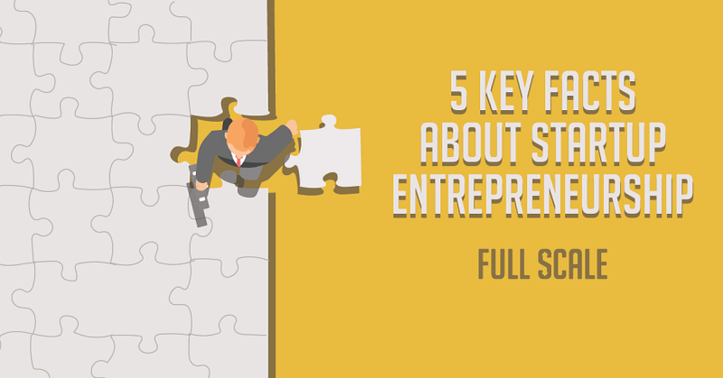 An illustration of a person in formal attire holding a puzzle piece, with the text "5 key facts about startup entrepreneurship" next to a partially completed puzzle, suggesting a metaphor about assembling the necessary elements for