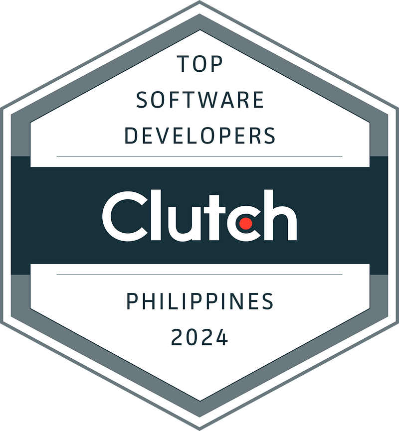 Hexagonal award badge labeled "top software developers clutch philippines 2024" with the clutch logo in the center.