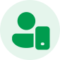 Green circle with a simplified white icon resembling a person, consisting of a round head and a rectangular body.