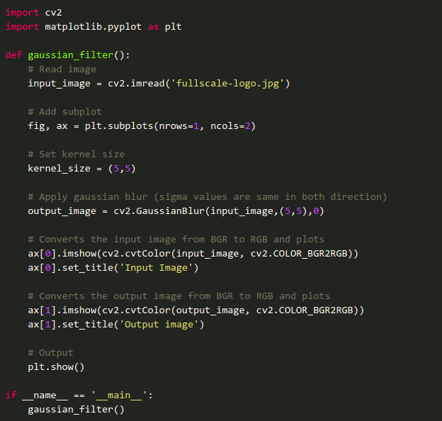 code implementation of Gaussian filter algorithm