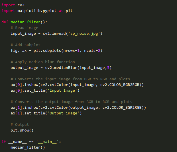code implementation of median filtering algorithm