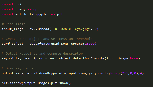 code implementation of SURF algorithm in OpenCV