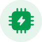 Green circular icon with a microchip pattern and a small lightning bolt symbol in the center—perfectly embodying the essence of cutting-edge software development solutions.