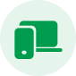 Green circle with icons of a smartphone and a computer monitor inside it, representing our mobile app testing services.
