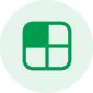 A green circle with a faint outline of a square divided into four quadrants in the center, embodying the precision and balance ideal for user experience design services.