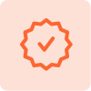 An orange square icon with a white checkmark inside a circle.
