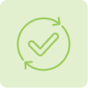Green checkmark inside a circle with two arrows on a green background.