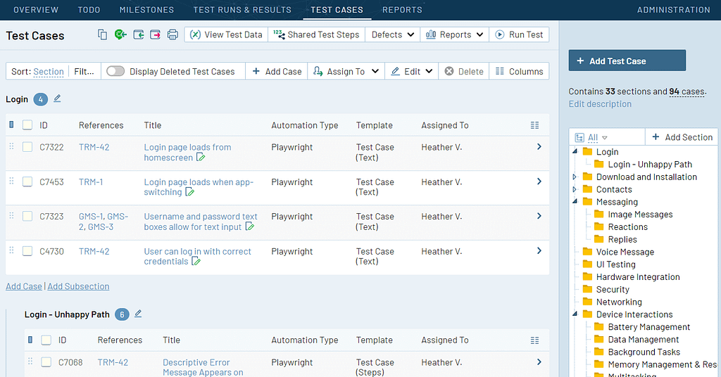 Sample Test Case Management Board