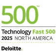 Logo for Deloitte Technology Fast 500 2025 North America, featuring large green "500" text and the Deloitte company name at the bottom.