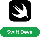 Green app icon with a white, rounded cloud shape labeled "Swift Devs" in white text on a green background.