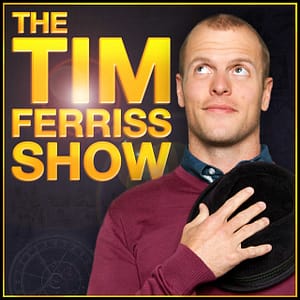 Promotional image for "The Tim Ferriss Show," a top CEO podcast, featuring Tim Ferriss holding a hat, looking upwards with a thoughtful expression.