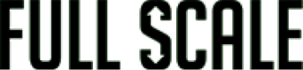 The words "FULL SCALE" in bold black letters with up and down arrows inside the letters "U" and "L".