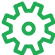 Green gear icon with eight teeth on a transparent background.