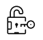 An outline of an unlocked padlock with a key inserted.