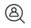 Magnifying glass icon with a person symbol inside, indicating user search or profile lookup.