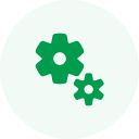 Green circle with a white gear icon inside, symbolizing settings or configuration options.