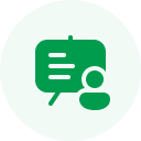 A green circle contains a white icon of two people with a question mark between them, symbolizing the decision to hire a dedicated team.