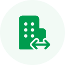 Green circle with an icon of a mobile phone featuring a dial pad and an arrow pointing to the right, representing seamless software development services.