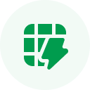 Green circle with white outlined check mark in the center.