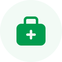 A green circular icon with a white symbol of a power button inside.