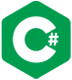Green hexagon with a white letter "C" and a pound sign, representing the C# programming language logo.