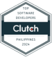 Hexagonal badge with "Top Software Developers Clutch Philippines 2024" text.