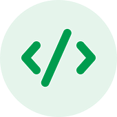 A green circle with a white code symbol consisting of a forward slash and angle brackets.