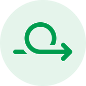 A green circle contains a white circular arrow pointing to the right, symbolizing a reload or refresh action, ideal for icons in cross platform mobile app development services.