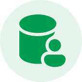A green circle containing faint outlines of a cylinder and a smaller sphere, reminiscent of interconnected elements in custom database development.
