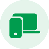Green circle with icons of a smartphone and a computer monitor inside it, representing our mobile app testing services.