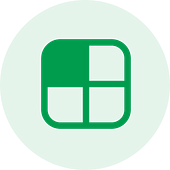 A green circle with a faint outline of a square divided into four quadrants in the center, embodying the precision and balance ideal for user experience design services.