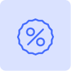 A blue square with a percent symbol inside a circle.