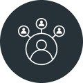 Icon of a central figure connected to three smaller figures, symbolizing a network or organizational structure.