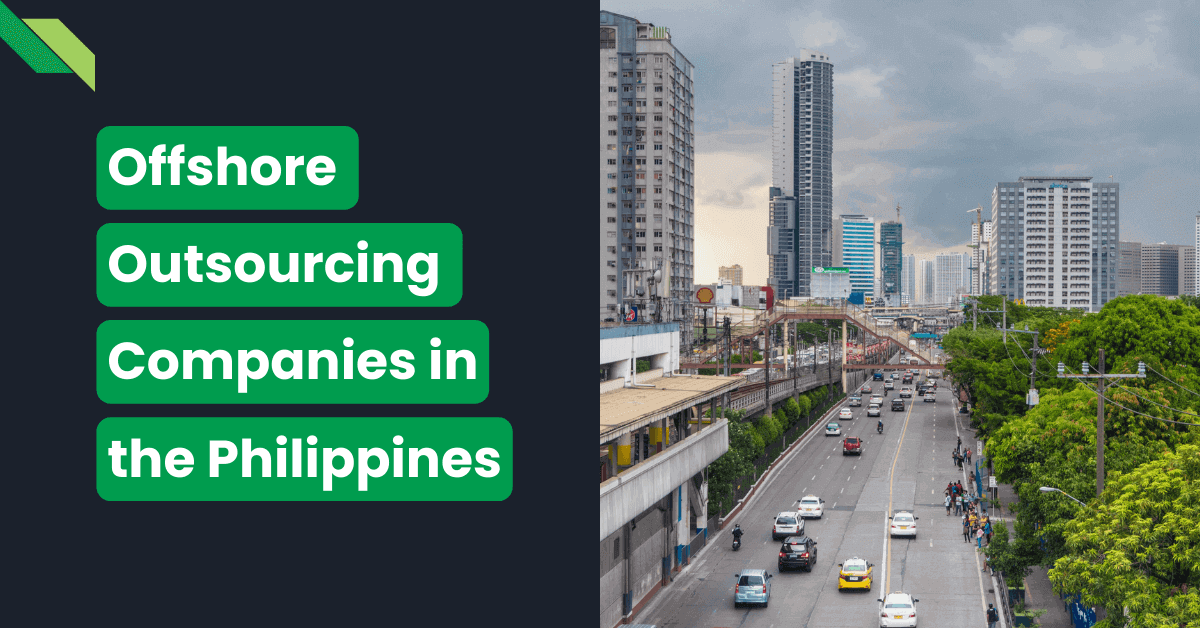 Urban cityscape with text overlay highlighting "Offshore Outsourcing Companies in the Philippines".