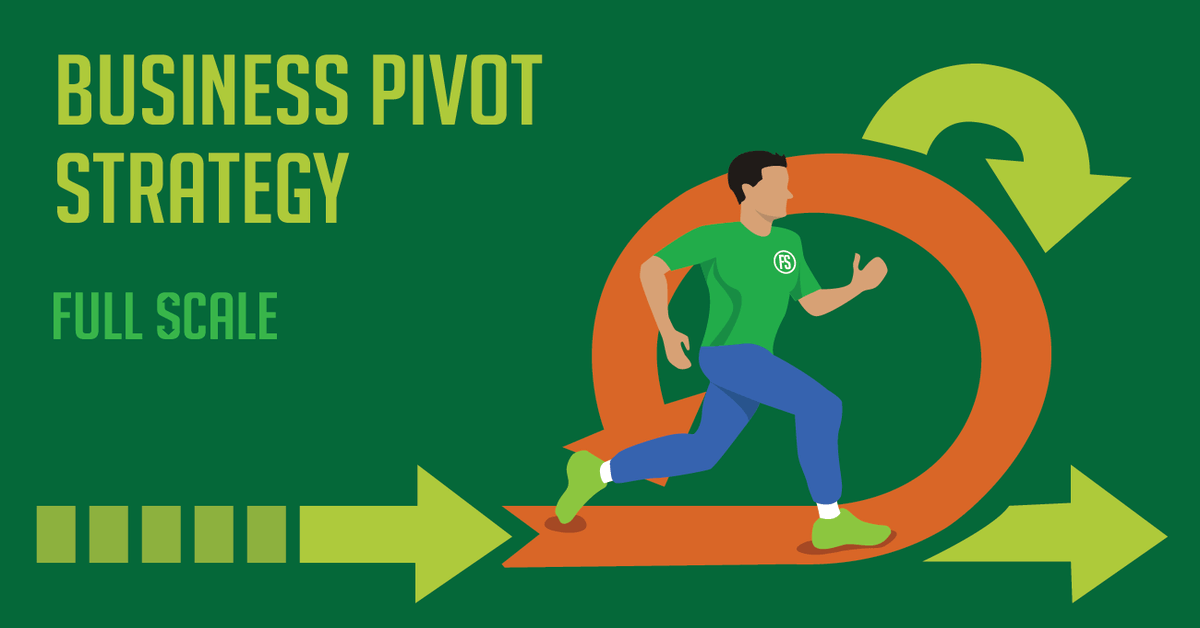 A graphic illustration depicting a man running through a circular arrow, symbolizing a dynamic pivot strategy concept.