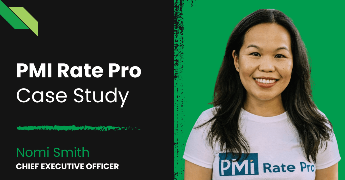 Promotional graphic featuring Nomi Smith, CEO, for a full-scale PMI Rate Pro case study on mortgage lending.