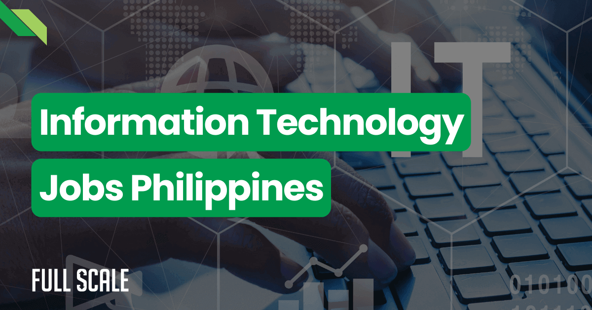 Banner displaying the text "Information Technology Jobs Philippines" with a background image of hands typing on a keyboard.