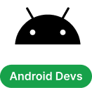 Green oval badge with the text "Android Devs" in white letters.