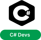 A circular black icon with "C# Devs" in white text on a green semicircle at the bottom.