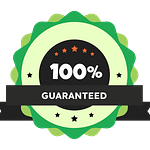Green and black circular badge with the text "100% Guaranteed" on it, surrounded by stars.