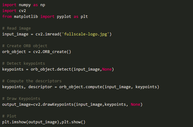 code snippet of ORB Algorithm in computer vision