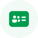 A green circle with the white icon of a ticket in the center represents our software development services company.