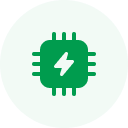 Quality-Focused Development A green circle features a darker green, round clock face icon in the center, symbolizing efficiency and precision, much like our custom software development service.